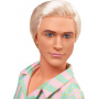 Barbie The Movie Ken Doll Wearing Pastel Pink and Green Striped Beach Matching Set with Surfboard and White Sneakers (Ryan Gosling mold)