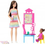 Barbie Teacher Doll with Brunette Fashion Doll with Printed Dress, 1 Toddler Doll, & Teaching Accessories