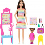 Barbie Teacher Doll with Brunette Fashion Doll with Printed Dress, 1 Toddler Doll, & Teaching Accessories