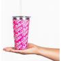 Dragon Glassware x Barbie Tumbler, Stainless Steel Vacuum Insulated Travel Tumbler, Comes with Lid, Pink & Clear Straws, 16 oz Capacity