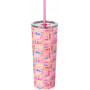 Dragon Glassware x Barbie Shine Bright Tumbler, Stainless Steel Vacuum Insulated Travel Tumbler, Comes with Lid, Pink & Clear Straws, Keeps Hot Or Cold, Dishwasher Safe, Fits in Cup Holders, 24 oz