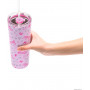 Dragon Glassware x Barbie Love Out Loud Tumbler, Stainless Steel Vacuum Insulated Travel Tumbler, Comes with Lid, Pink & Clear Straws, Keeps Hot Or Cold, Dishwasher Safe, Fits in Cup Holders, 24 oz